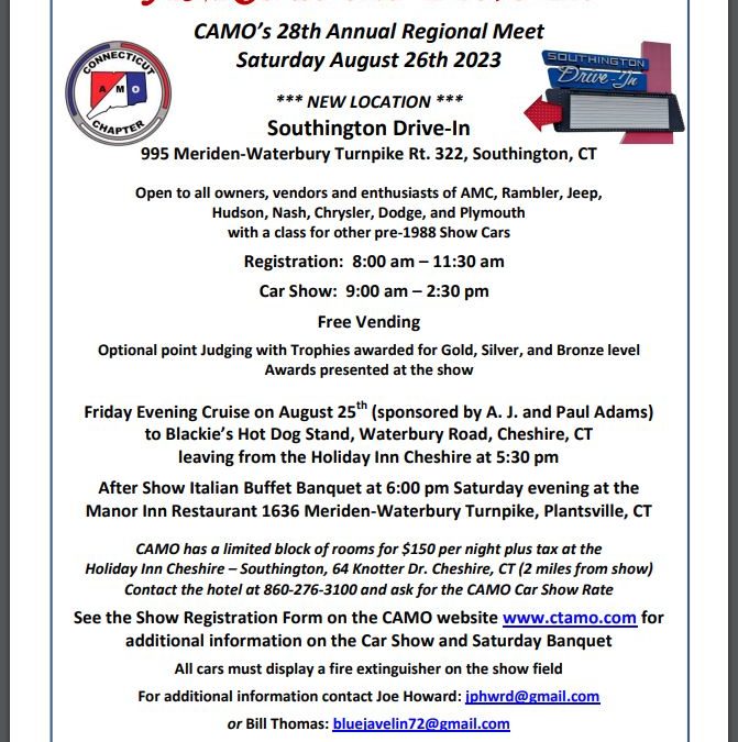 CAMO 28th Annual Regional Meet – Southington – August 26, 2023