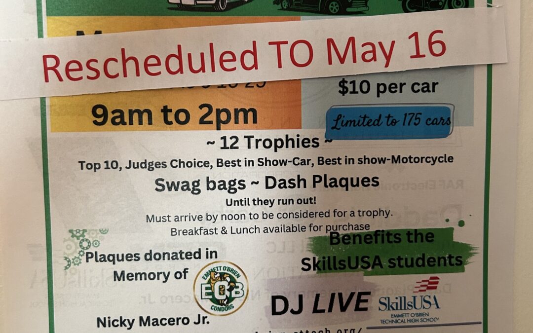 Emmett O’Brien THS Car Show – Ansonia – May 16, 2026 – RAIN DATE