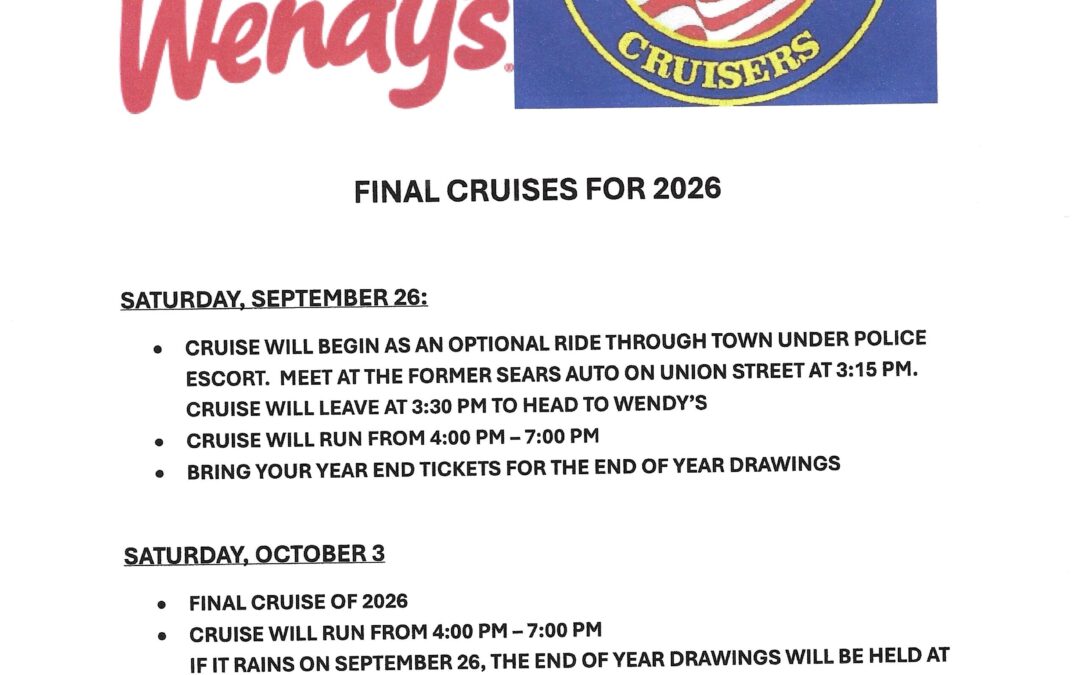 Wendy’s Car Cruise – Waterbury –  September 26, 2026