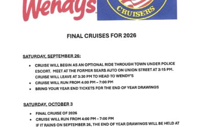 Wendy’s Car Cruise – Waterbury –  September 26, 2026